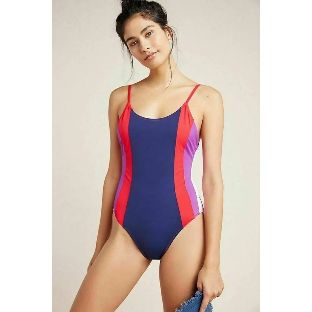 Sundry Anthropologie Colorblock One Piece Swim Suit Size Large 3 Bathing Suit - Picture 2 of 16
